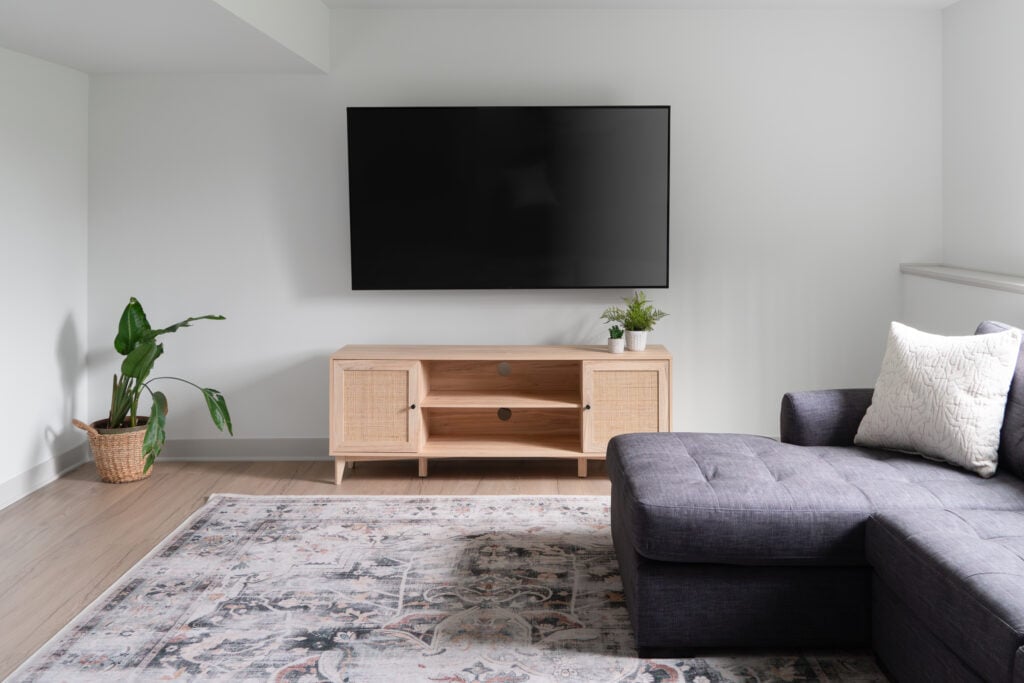 a TV in a basement