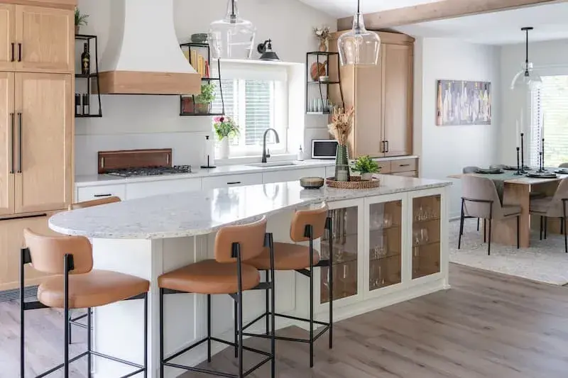 interior of a kitchen with large center island