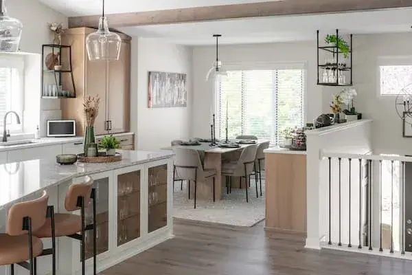 natural wood cabinets in open kitchen with island