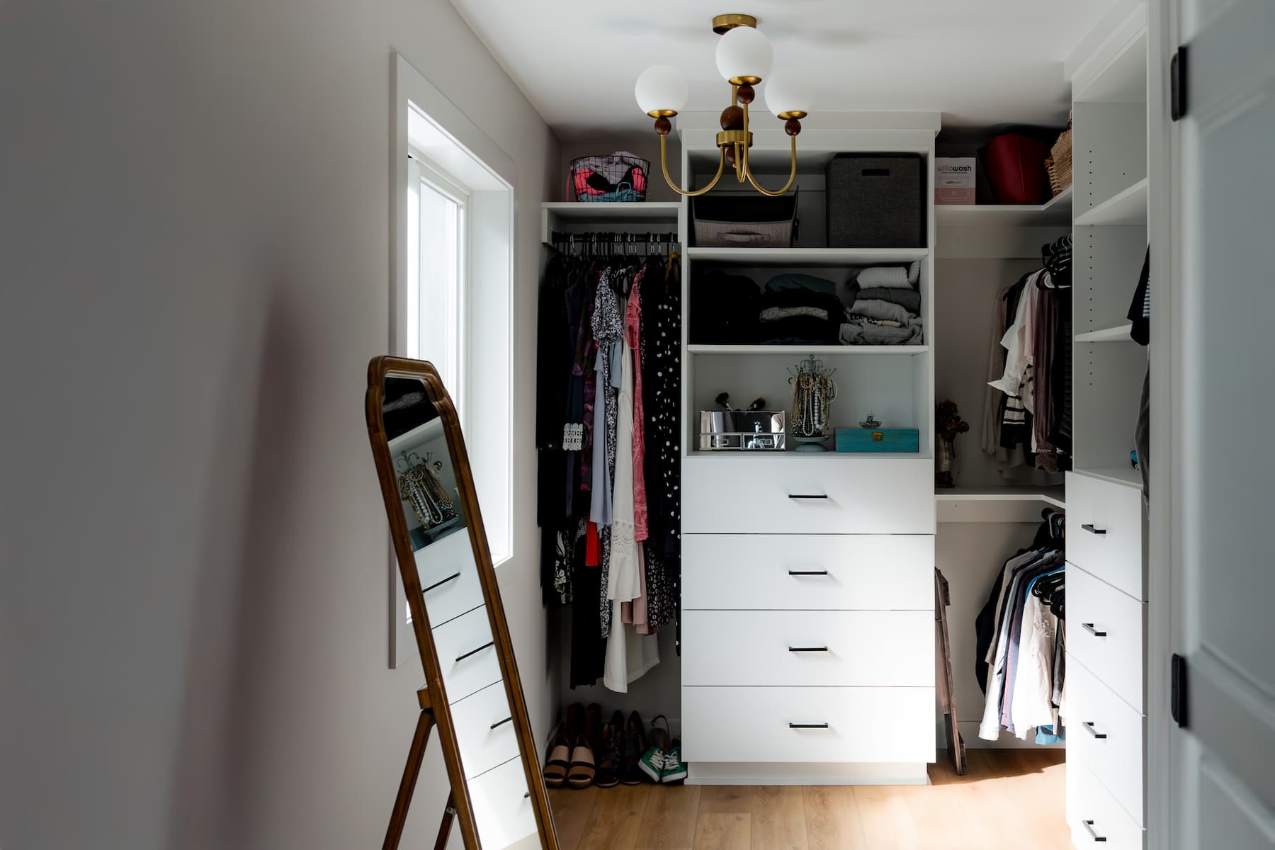 closet interior with built-in shelving
