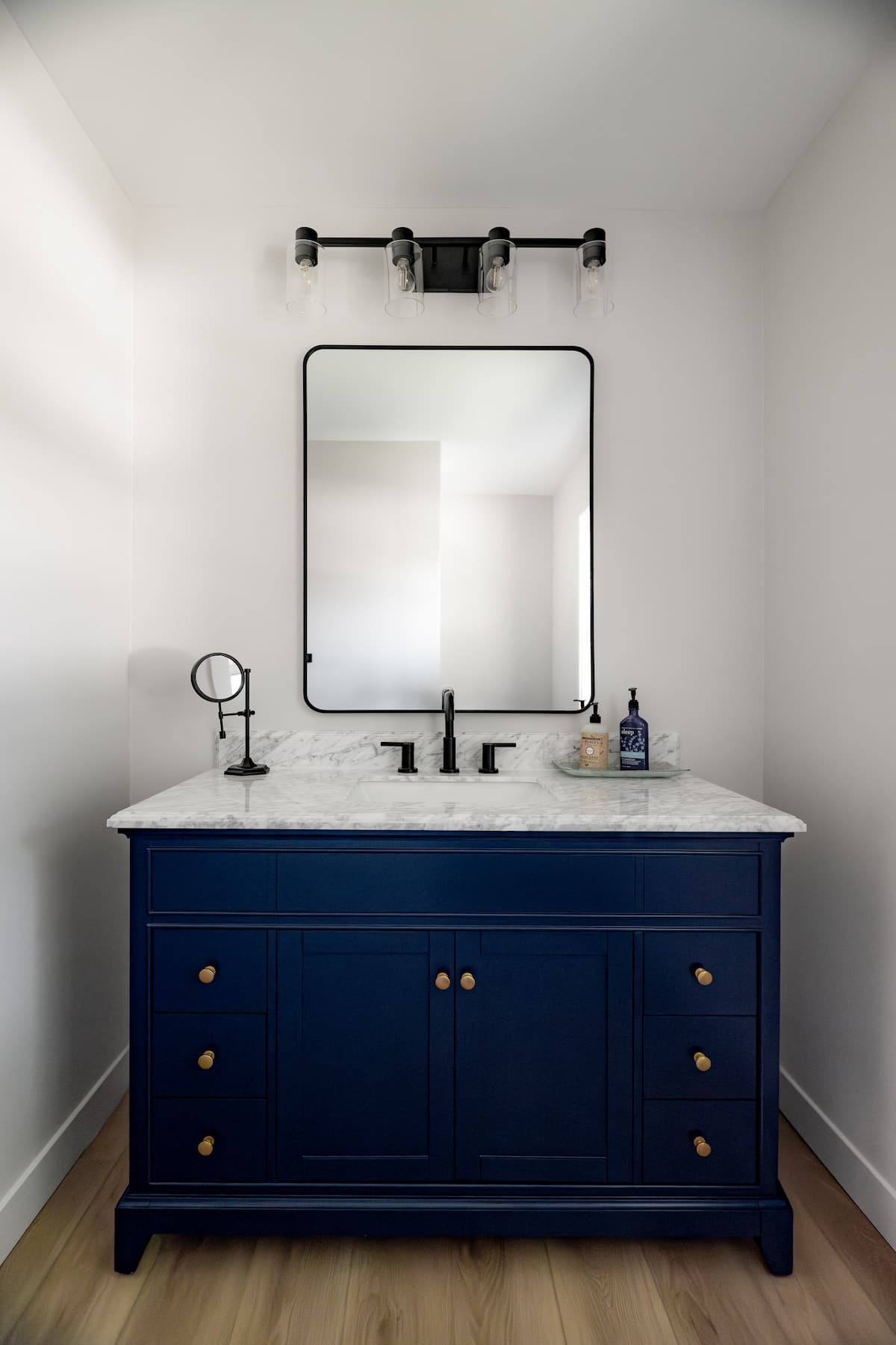 navy blue sink vanity