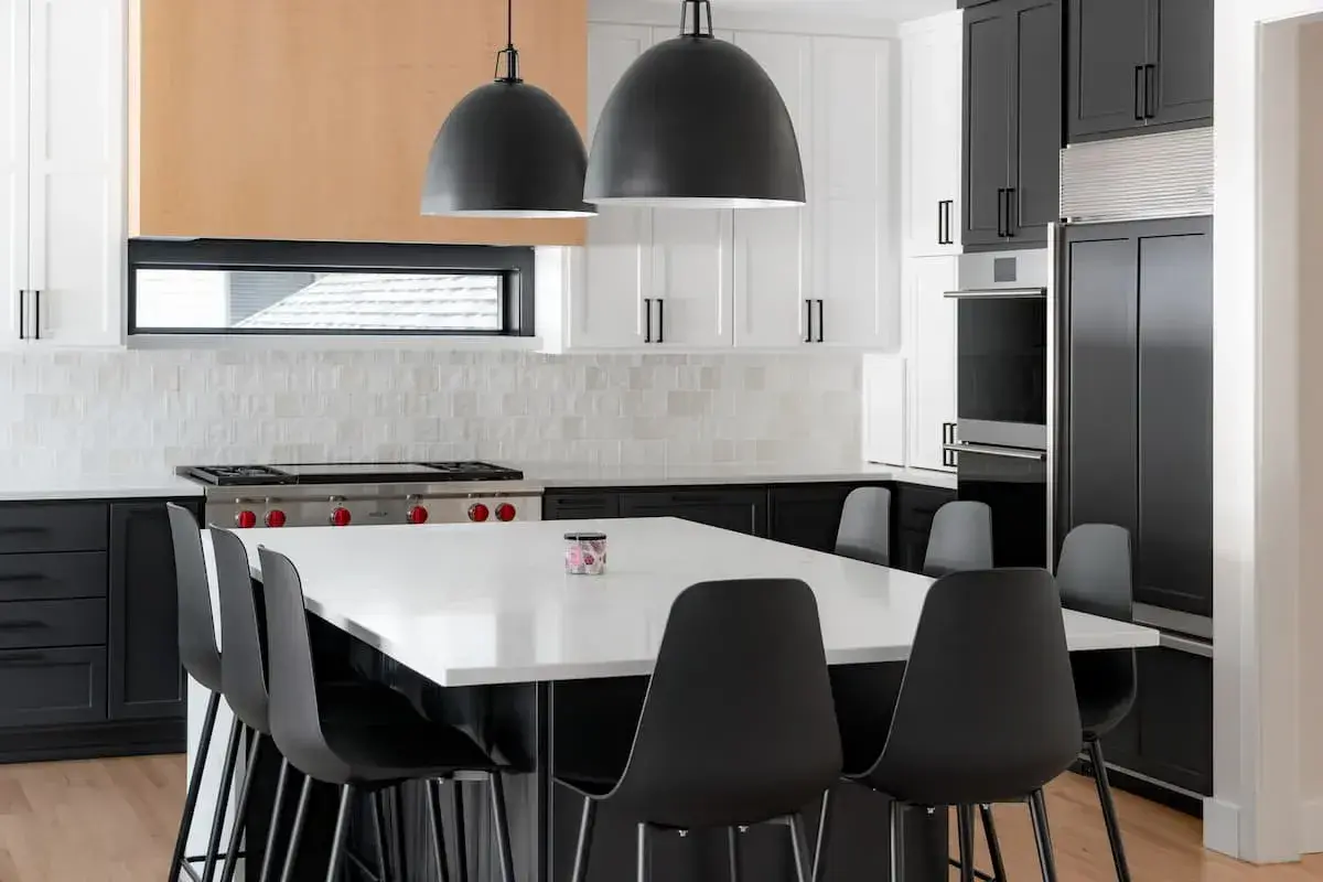 home with beautiful, modern kitchen. Island seating for 8