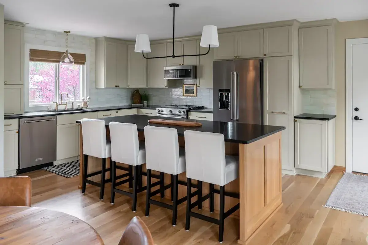 Open concept kitchen with contrasting island