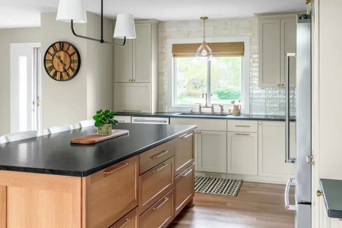 Open concept kitchen with contrasting island