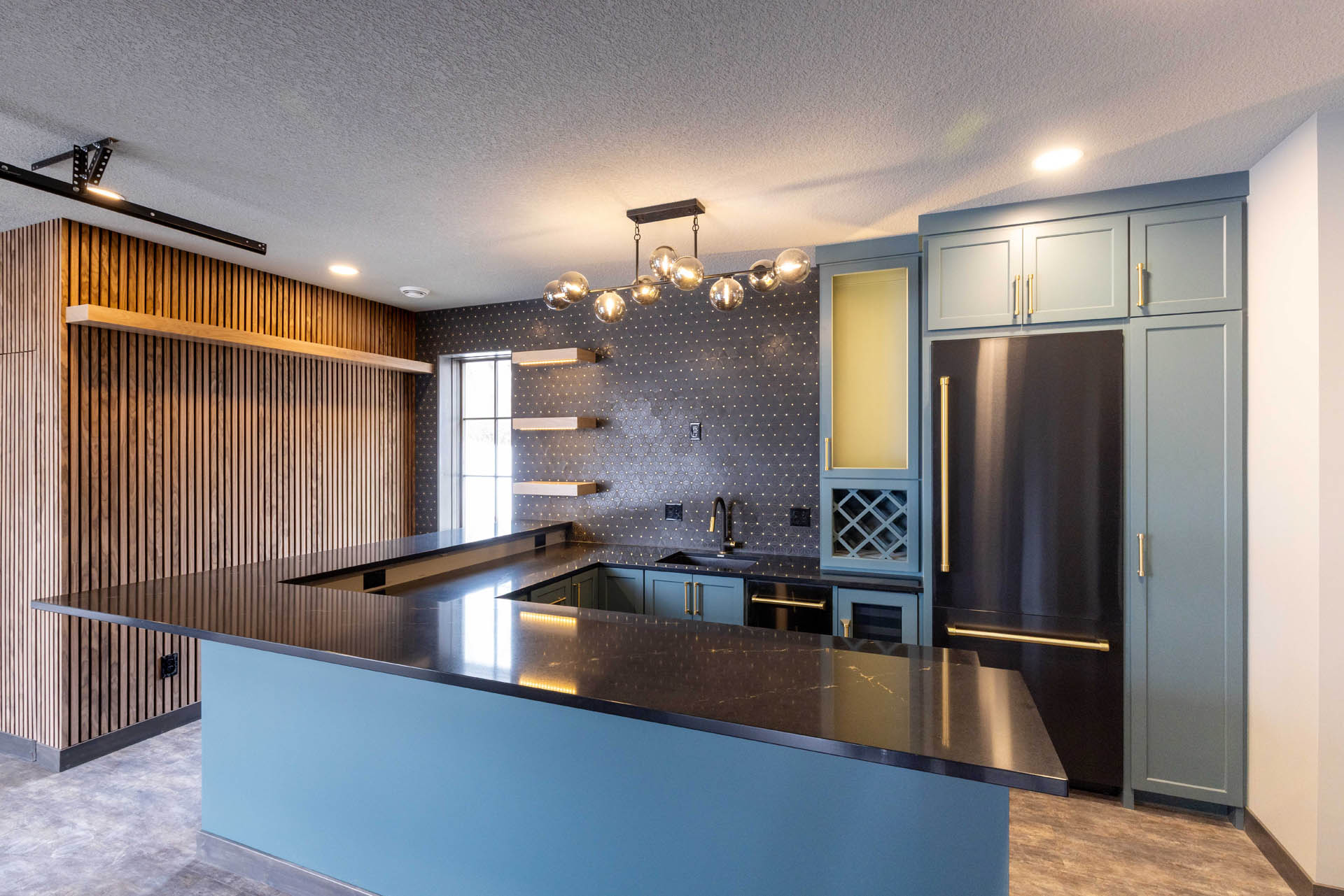 kitchen and bar area in indoor sport court with acoustic paneling
