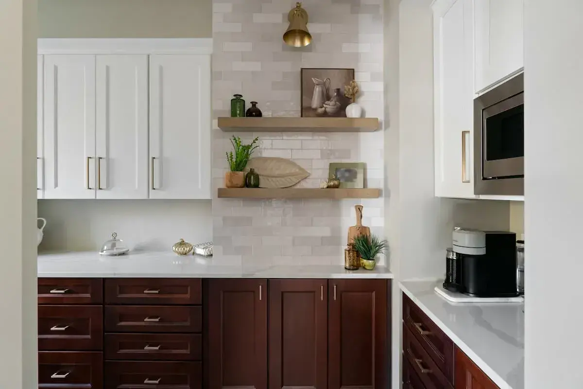 floating shelves in a kitchen workspace